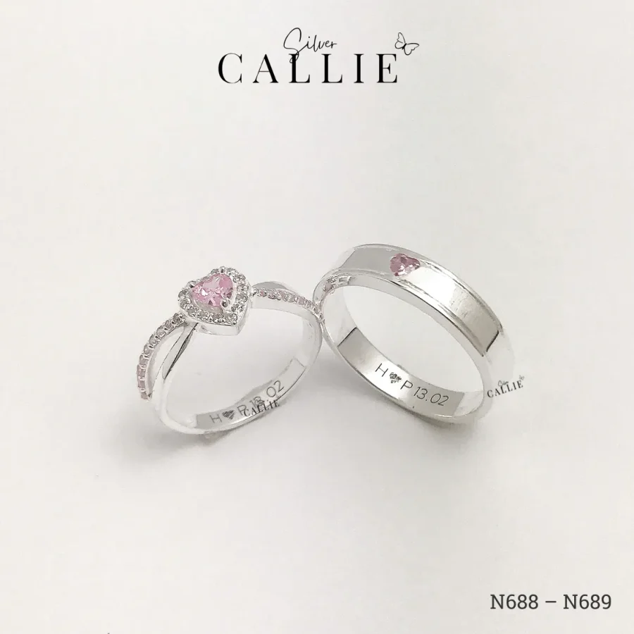 N688 - N689: Nhẫn Bạc Thiết Kế Callie Silver Viên Chủ Trái Tim