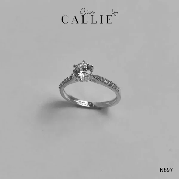 N697 - Nhẫn bạc Callie Silver 1 viên chủ 2 bên đính đá