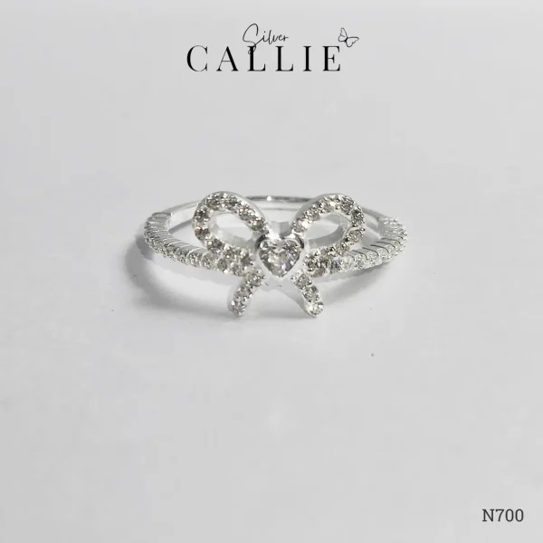 N700 - Nhẫn Bạc Thiết Kế Callie Silver Nơ Trái Tim Đai Đính Đá