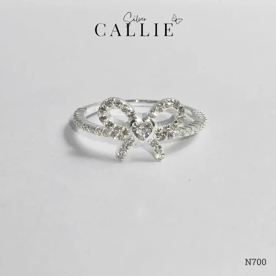 N700 - Nhẫn Bạc Thiết Kế Callie Silver Nơ Trái Tim Đai Đính Đá