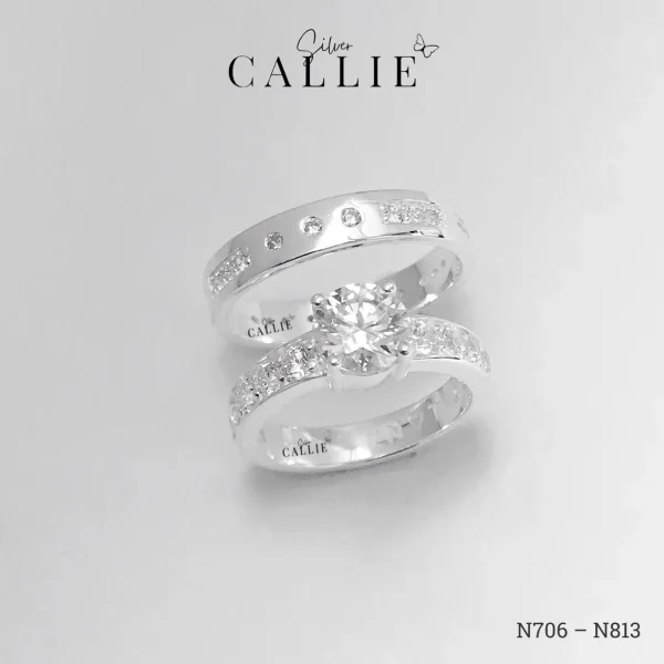 N706 - N813: Nhẫn Bạc Đôi Thiết Kế Callie Silver Đính Đá