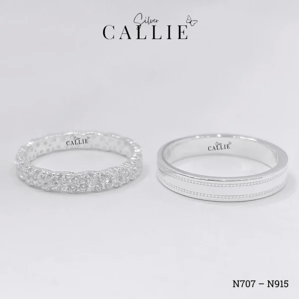 N915 - N707: Nhẫn bạc thiết kế Callie Silver viền bi và đính đá