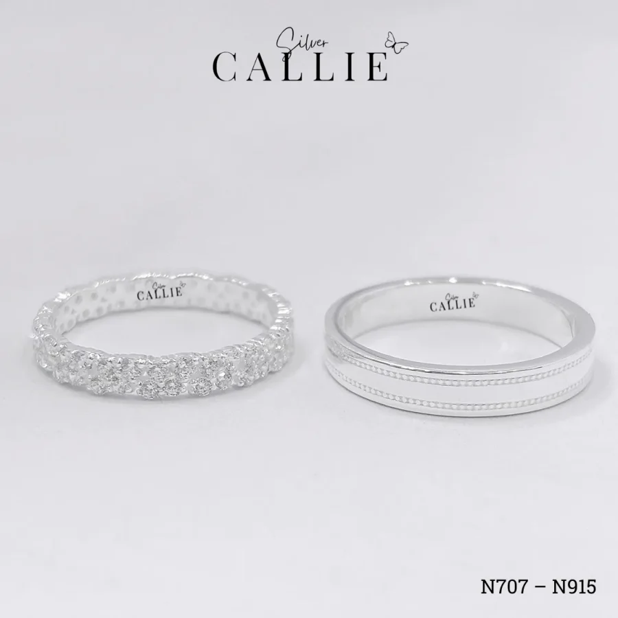 N915 - N707: Nhẫn bạc thiết kế Callie Silver viền bi và đính đá