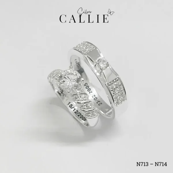N713 - N714: Nhẫn bạc đôi thiết kế Callie Silver 1 viên chủ