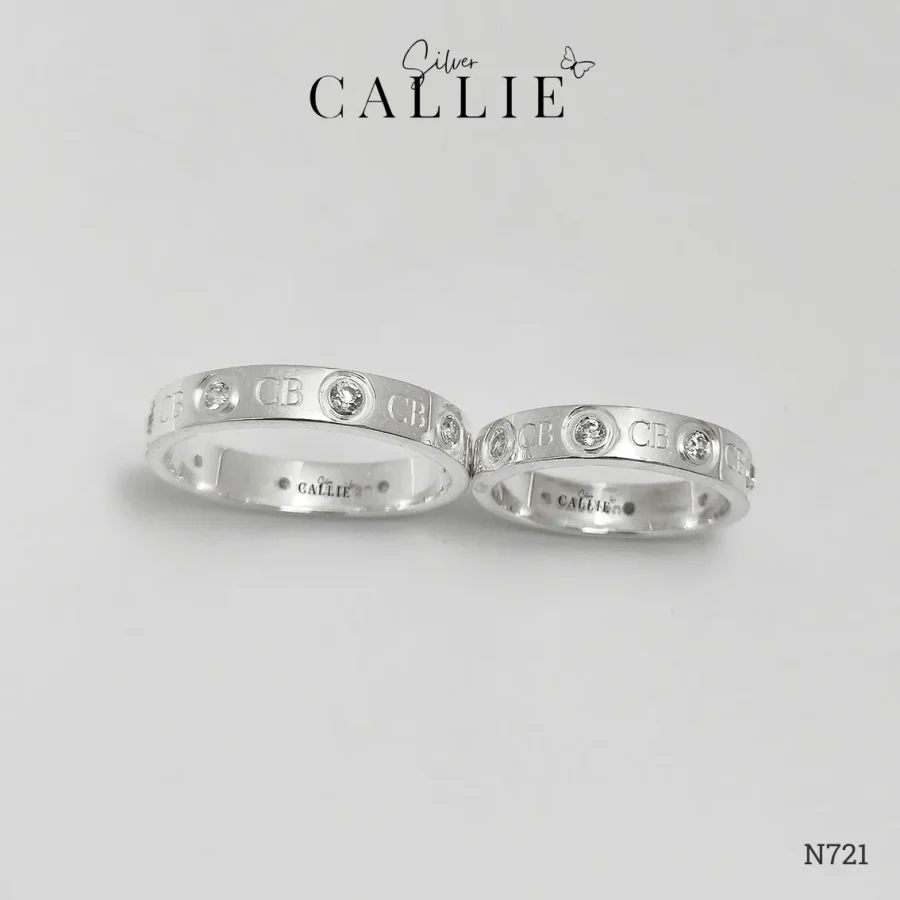 N721 - Nhẫn Bạc Thiết Kế Callie Silver Đá Xen Kẽ Chữ