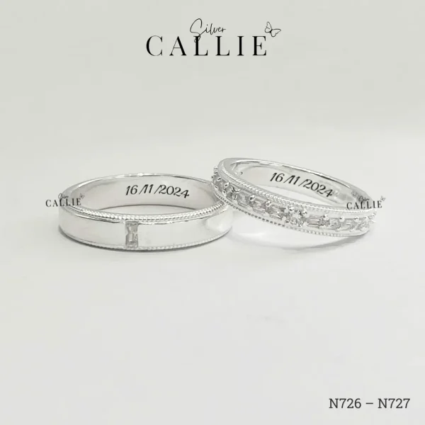 N726 - N727: Nhẫn Bạc Thiết Kế Callie Silver 1 Viên Chủ Viền Bi
