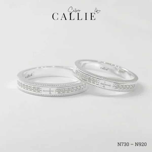 N730 - N920: Nhẫn Đôi Bạc Thiết Kế Callie Silver Thập Giá