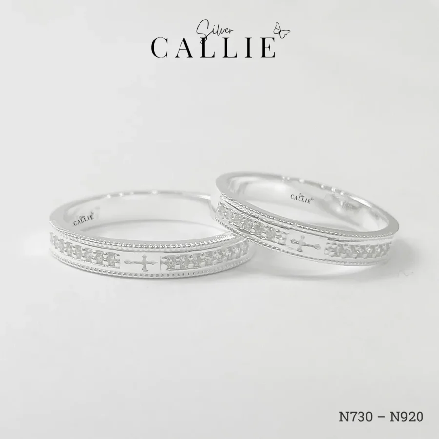 N730 - N920: Nhẫn Đôi Bạc Thiết Kế Callie Silver Thập Giá