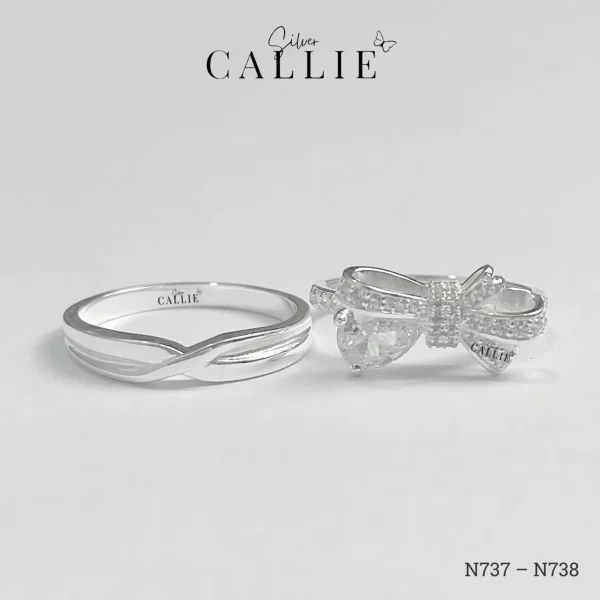 N737 - N738: Nhẫn Bạc Đôi Thiết Kế Callie Silver Nơ Đính Đá