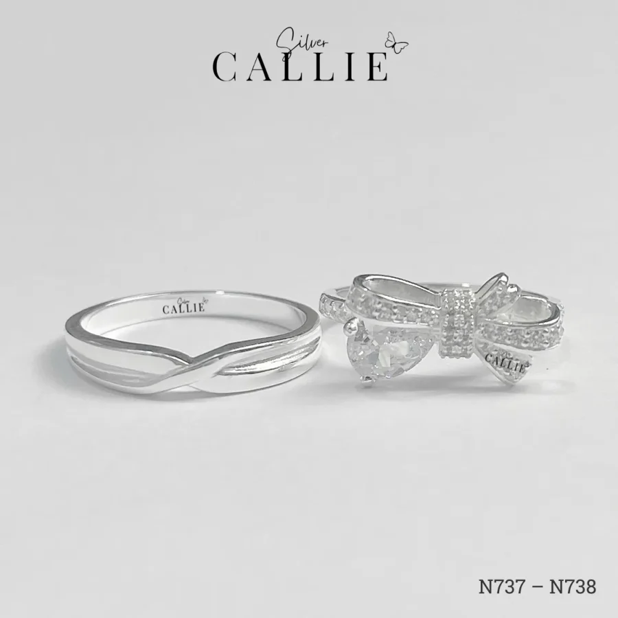 N737 - N738: Nhẫn Bạc Đôi Thiết Kế Callie Silver Nơ Đính Đá