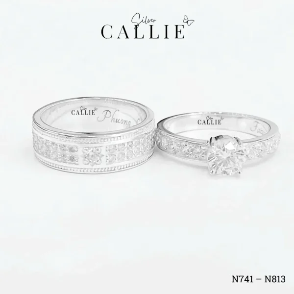 N741 - N813: Nhẫn Bạc Đôi Thiết Kế Callie Silver Đính Đá