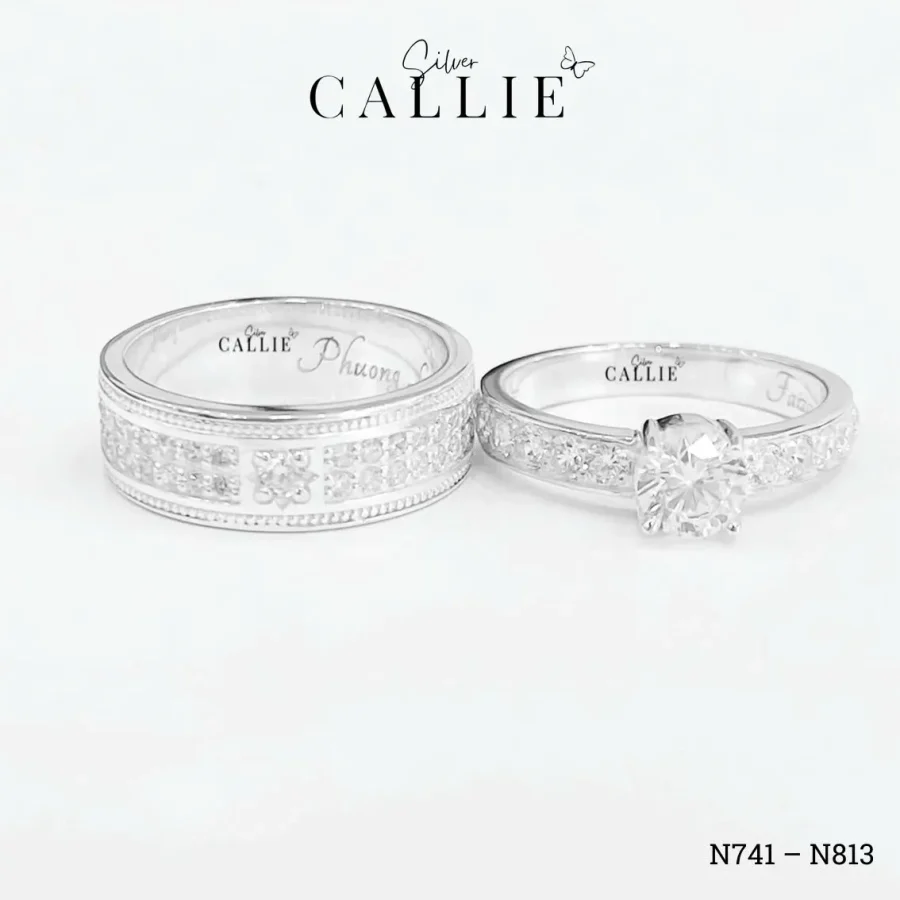 N741 - N813: Nhẫn Bạc Đôi Thiết Kế Callie Silver Đính Đá