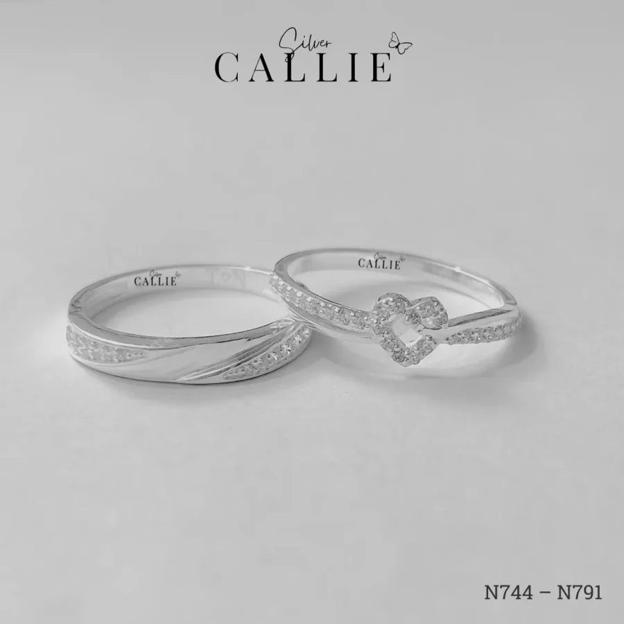 N791 - N744: Nhẫn Bạc Thiết Kế Callie Silver Đai Chéo Trái Tim