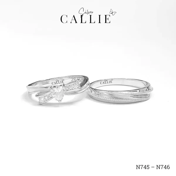 N745 - N746: Nhẫn Bạc Thiết Kế Callie Silver Nơ Đính Đá Viền Bi