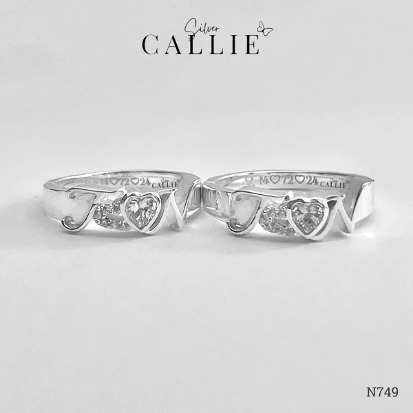 N749 - Nhẫn Bạc Thiết Kế Callie Silver Theo Tên Kèm Đá Trái Tim