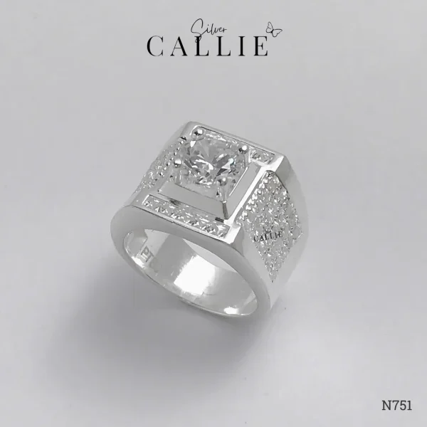 N751 - Nhẫn bạc nam Callie Silver 1 viên chủ
