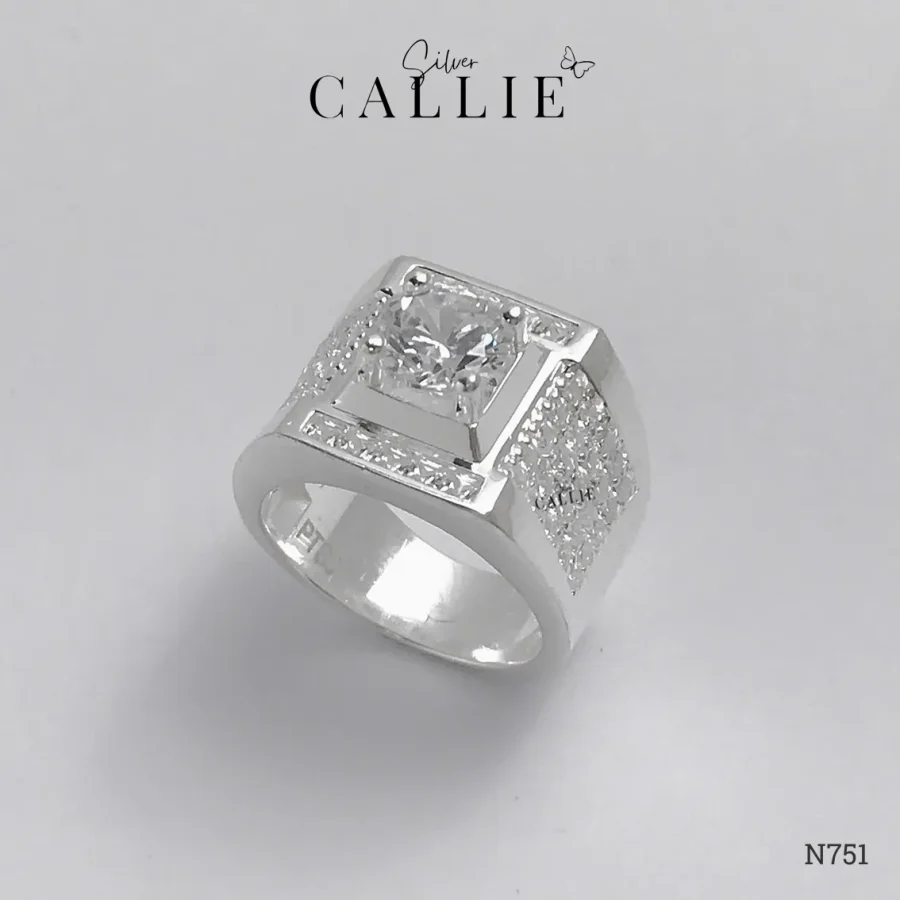N751 - Nhẫn bạc nam Callie Silver 1 viên chủ