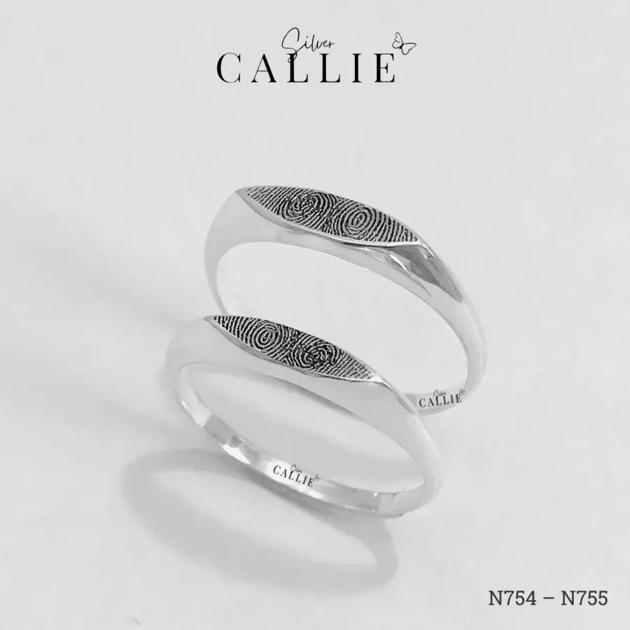 N754 - N755: Nhẫn Bạc Thiết Kế Callie Silver Mặt Vân Tay