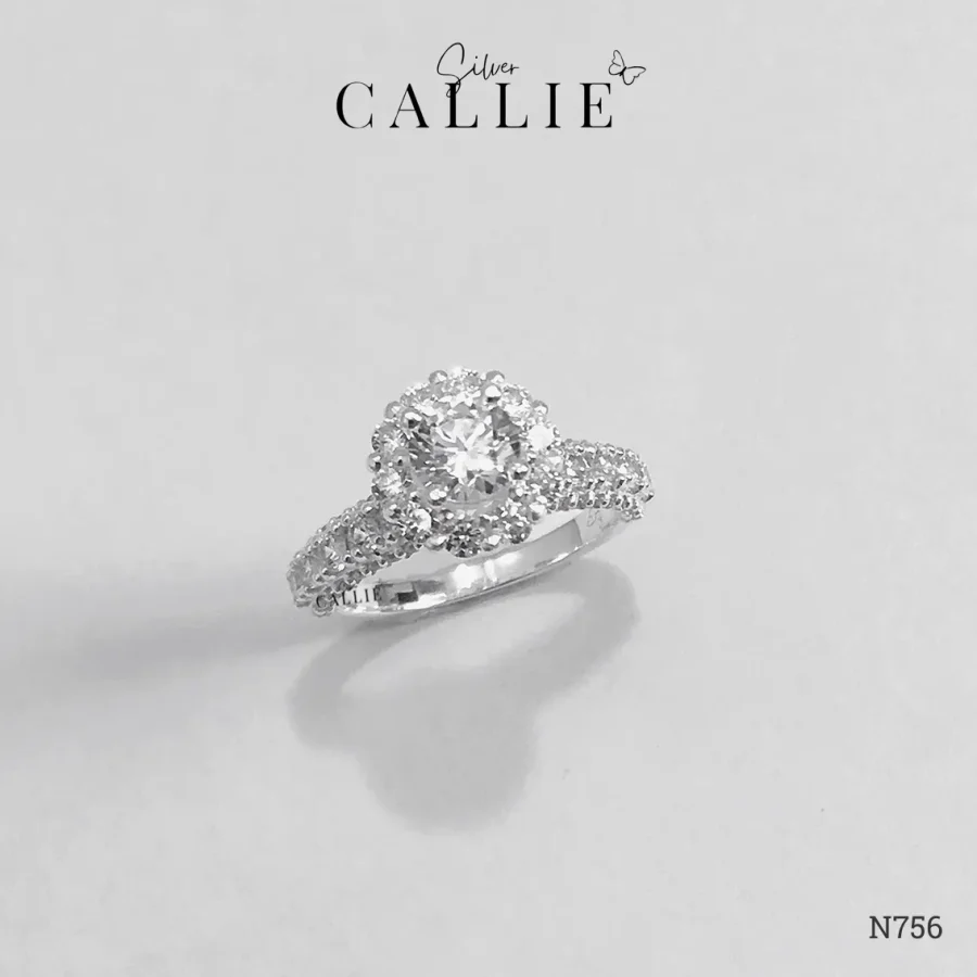 N756 - Nhẫn Bạc Thiết Kế Callie Silver 1 Viên Chủ Đế Hoa
