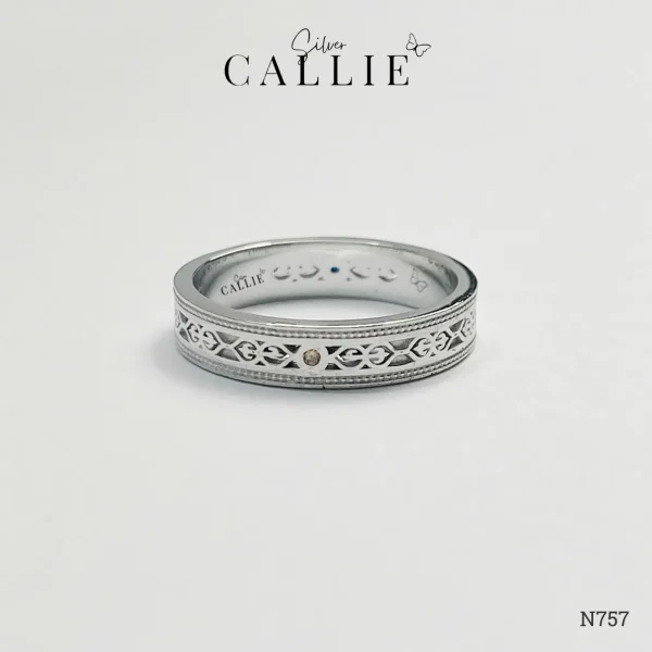 N757 - Nhẫn Bạc Thiết Kế Callie Silver Đá Trước Sau Đai Hoạ Tiết
