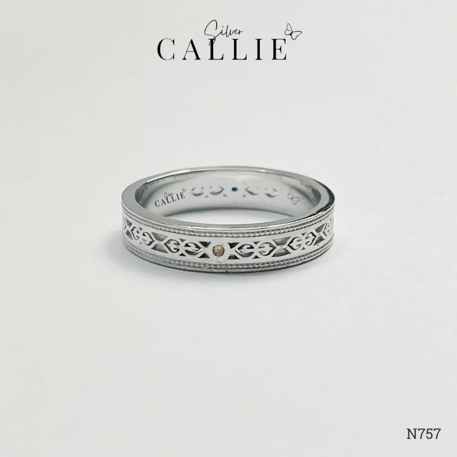 N757 - Nhẫn Bạc Thiết Kế Callie Silver Đá Trước Sau Đai Hoạ Tiết