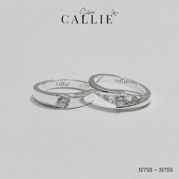 N758 - N759: Nhẫn Bạc Thiết Kế Callie Silver 1 Viên Chủ Đai Chéo