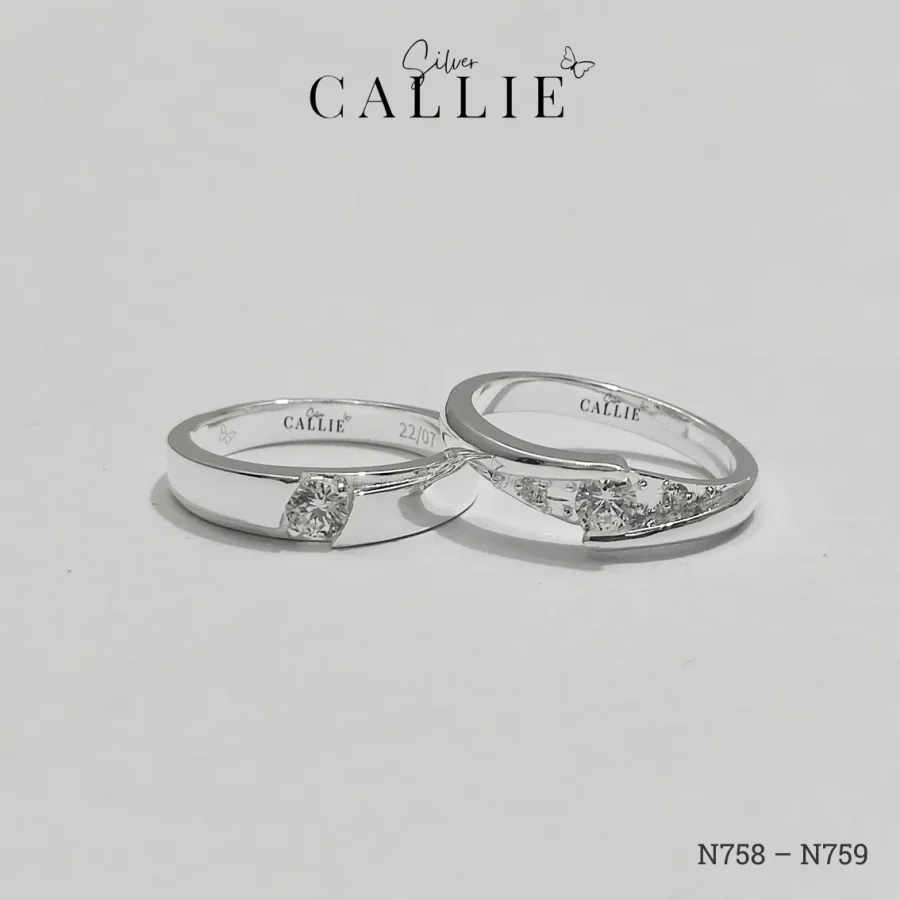 N758 - N759: Nhẫn Bạc Thiết Kế Callie Silver 1 Viên Chủ Đai Chéo