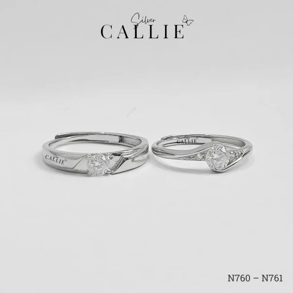 N760 - N761: Nhẫn đôi bạc Callie Silver 1 viên chủ moissanite