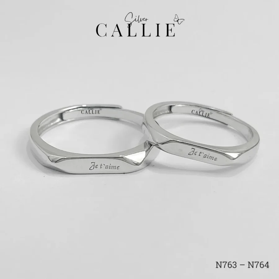 N763 - N764: Nhẫn bạc Callie Silver mặt nhẫn khắc chữ free size