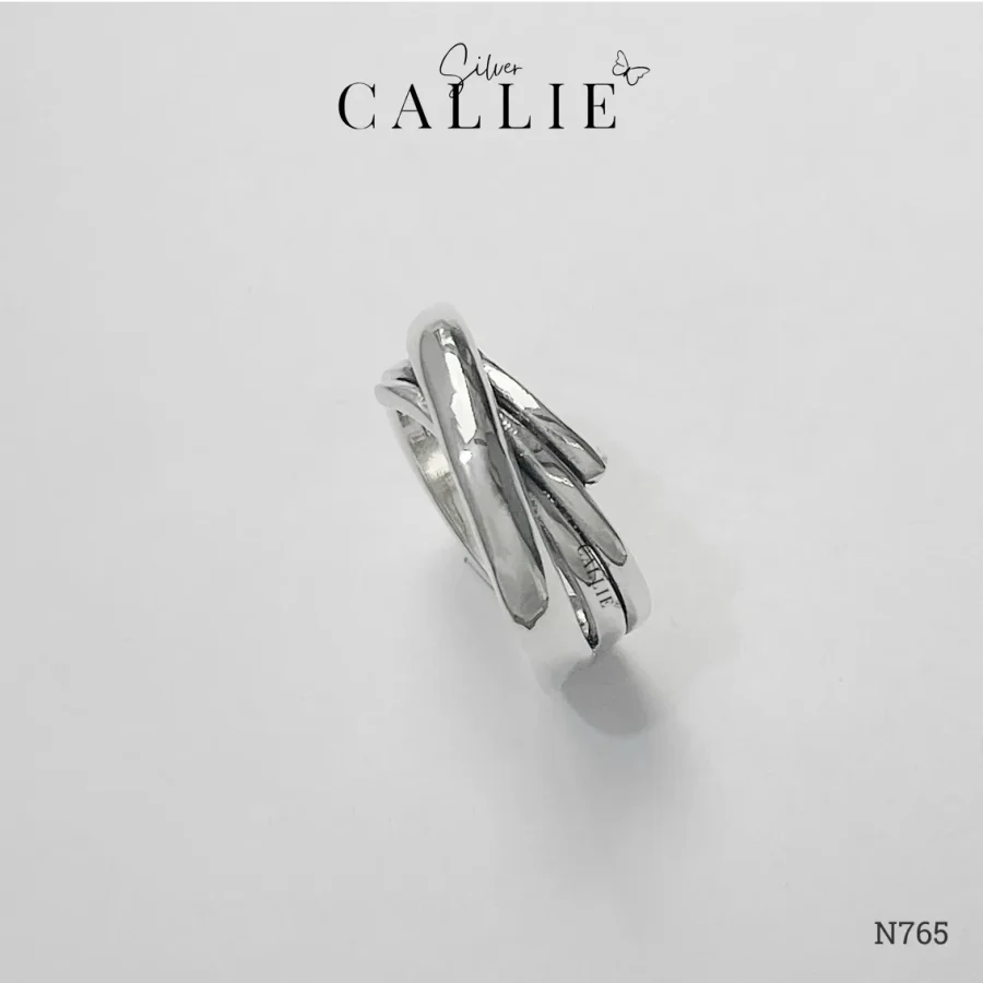 N765 - Nhẫn bạc Callie Silver nhiều đường chéo free size