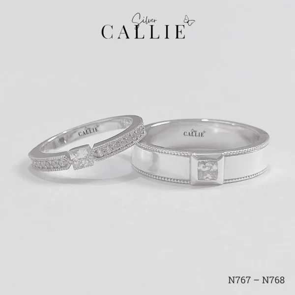 N767 - N768: Nhẫn Bạc Thiết Kế Callie Silver 1 Viên Chủ Vuông