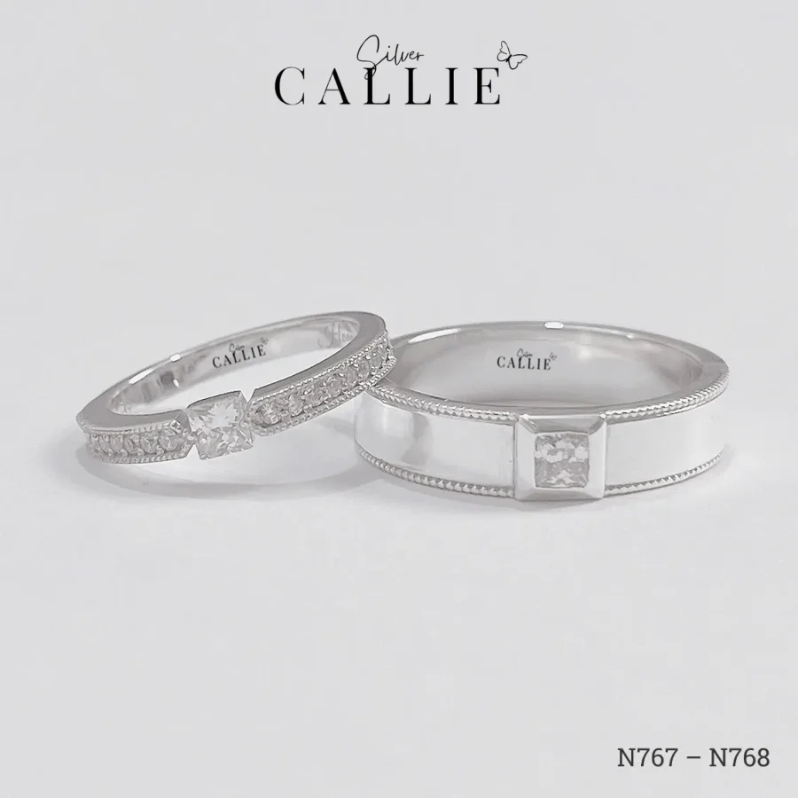 N767 - N768: Nhẫn Bạc Thiết Kế Callie Silver 1 Viên Chủ Vuông