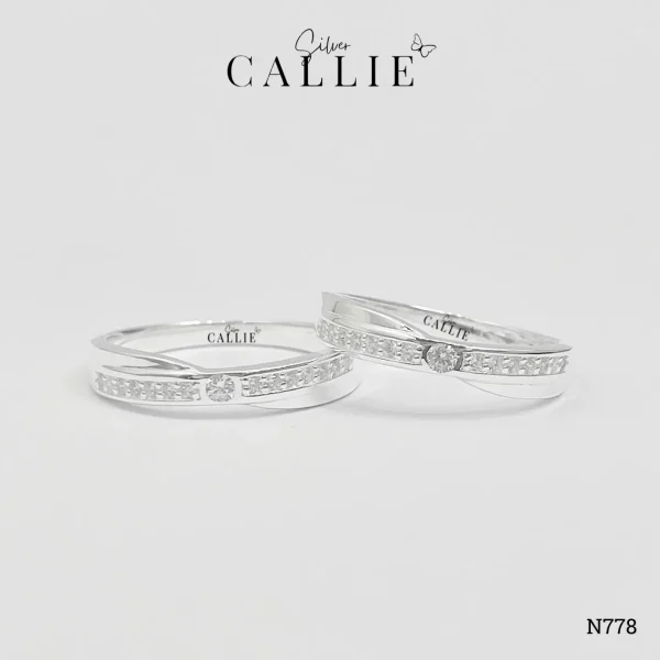 N778 - Nhẫn Bạc Thiết Kế Callie Silver Đai Chéo Đính Đá Cỏ 4 Lá