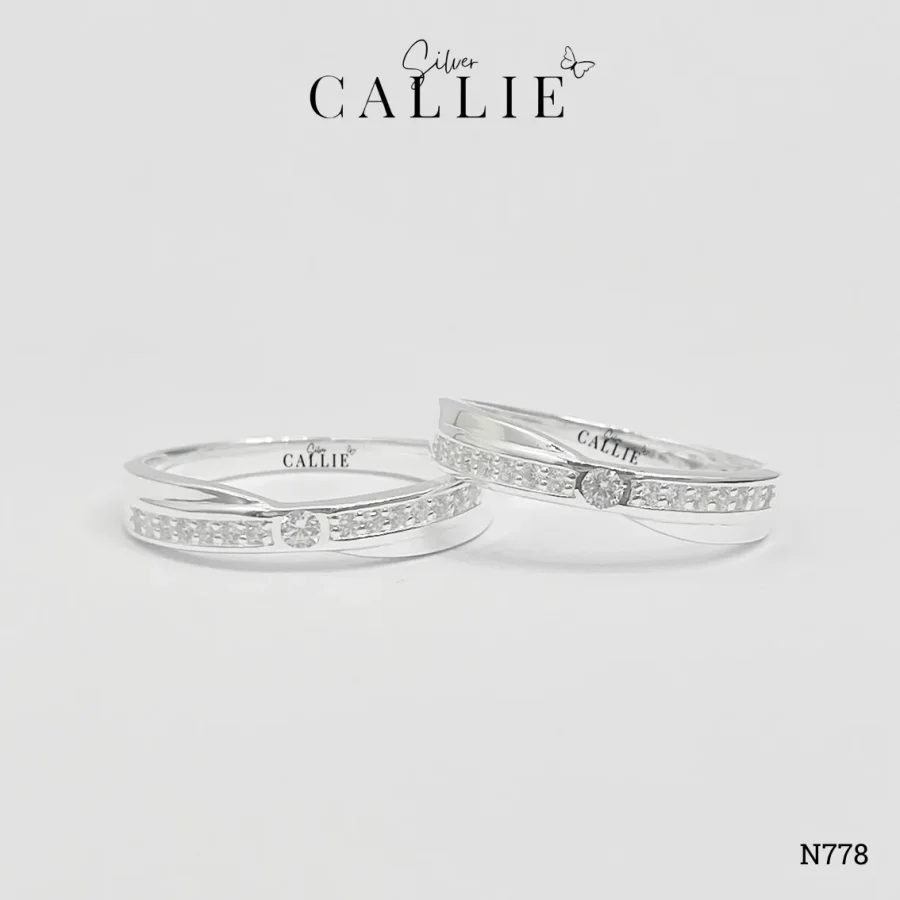 N778 - Nhẫn Bạc Thiết Kế Callie Silver Đai Chéo Đính Đá Cỏ 4 Lá