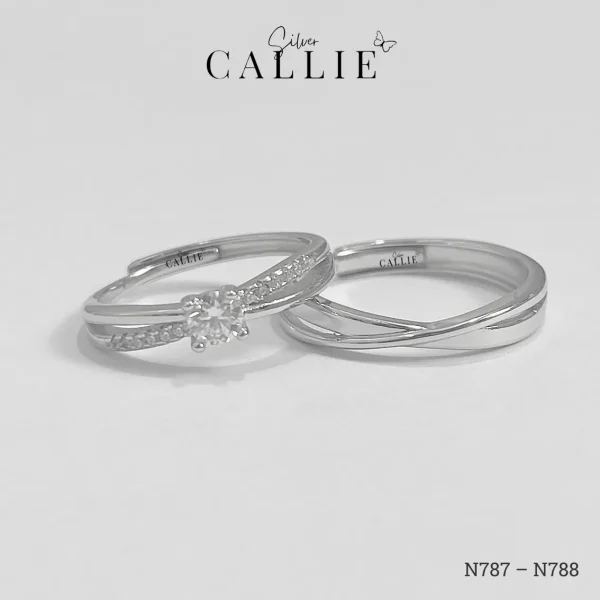 N787 - N788: Nhẫn bạc Callie Silver đôi đường chéo free size