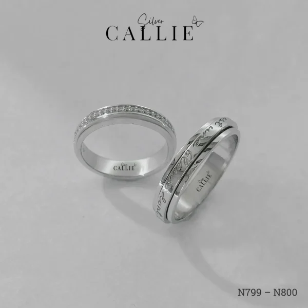 N799 - N800: Nhẫn đôi thiết kế Callie Silver 2 lớp xoay