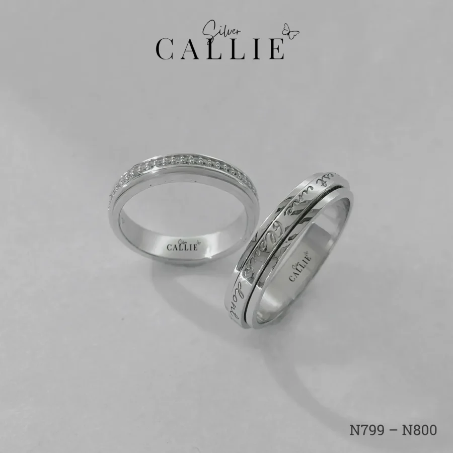 N799 - N800: Nhẫn đôi thiết kế Callie Silver 2 lớp xoay