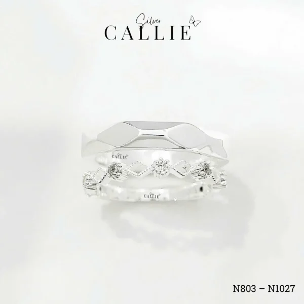 N803 - N1027: Nhẫn Bạc Đôi Thiết Kế Callie Silver Đa Giác