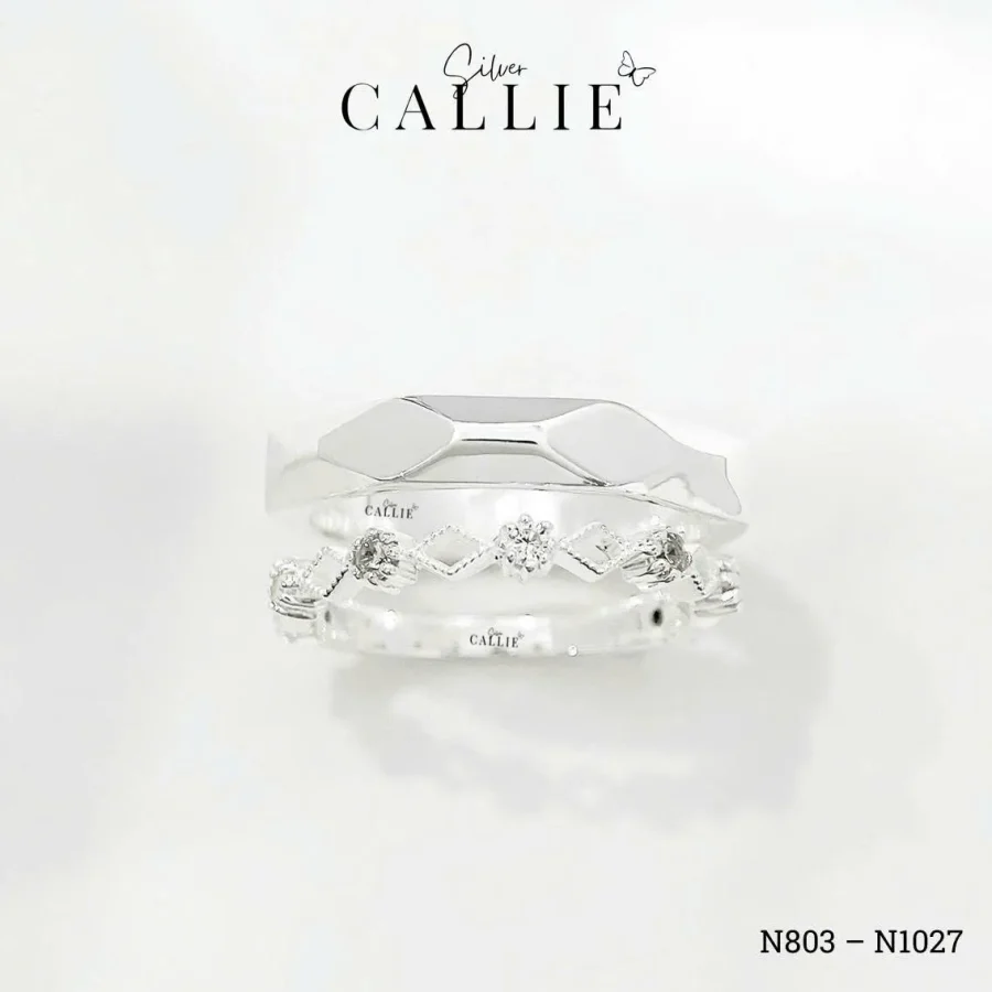 N803 - N1027: Nhẫn Bạc Đôi Thiết Kế Callie Silver Đa Giác