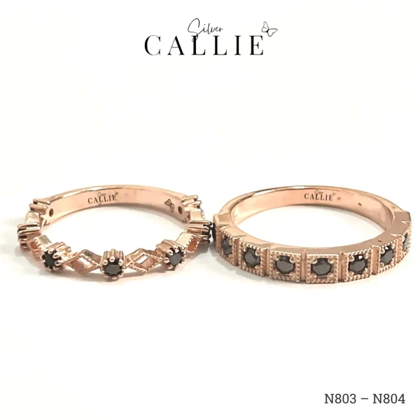 N803 - N804: Nhẫn đôi thiết kế Callie Silver xi vàng hồng