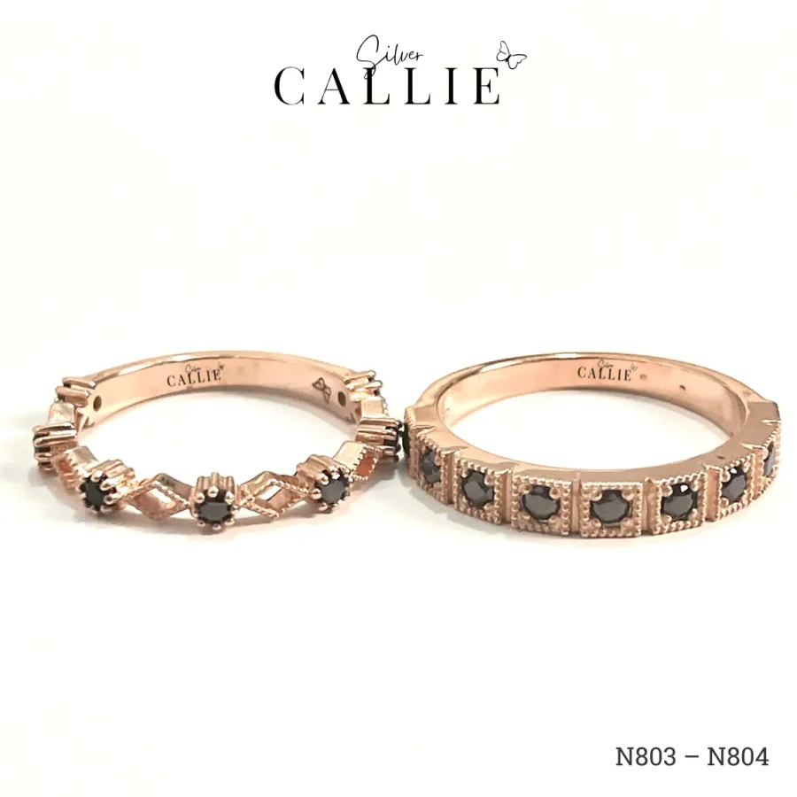 N803 - N804: Nhẫn đôi thiết kế Callie Silver xi vàng hồng