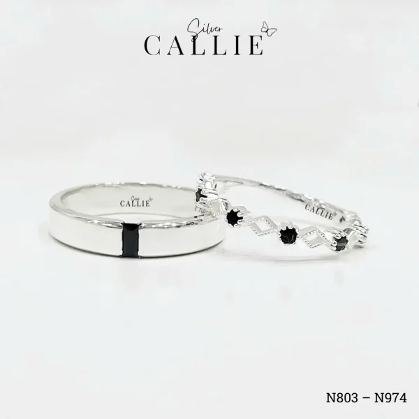 N974 - N803: Nhẫn Bạc Đôi Thiết Kế Callie Silver Đính Đá Đen