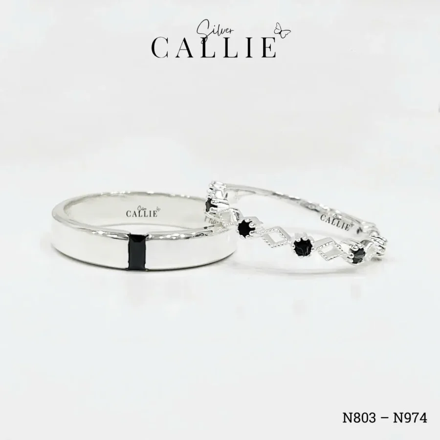 N974 - N803: Nhẫn Bạc Đôi Thiết Kế Callie Silver Đính Đá Đen