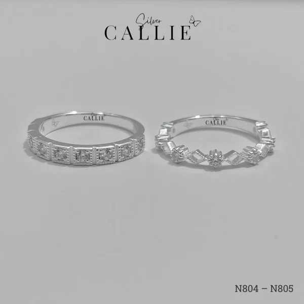 N803 - N804: Nhẫn đôi thiết kế Callie Silver đai hình và đá tròn
