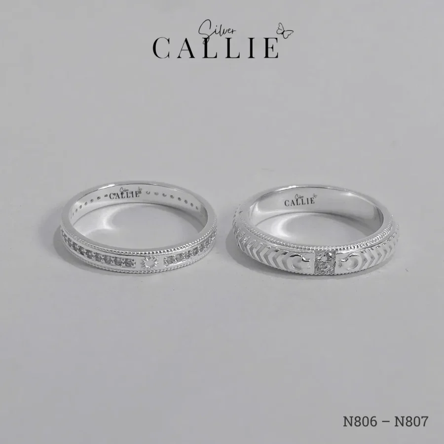 N806 - N807: Nhẫn Thiết Kế Callie Silver Mặt Trời Và Trăng Sao