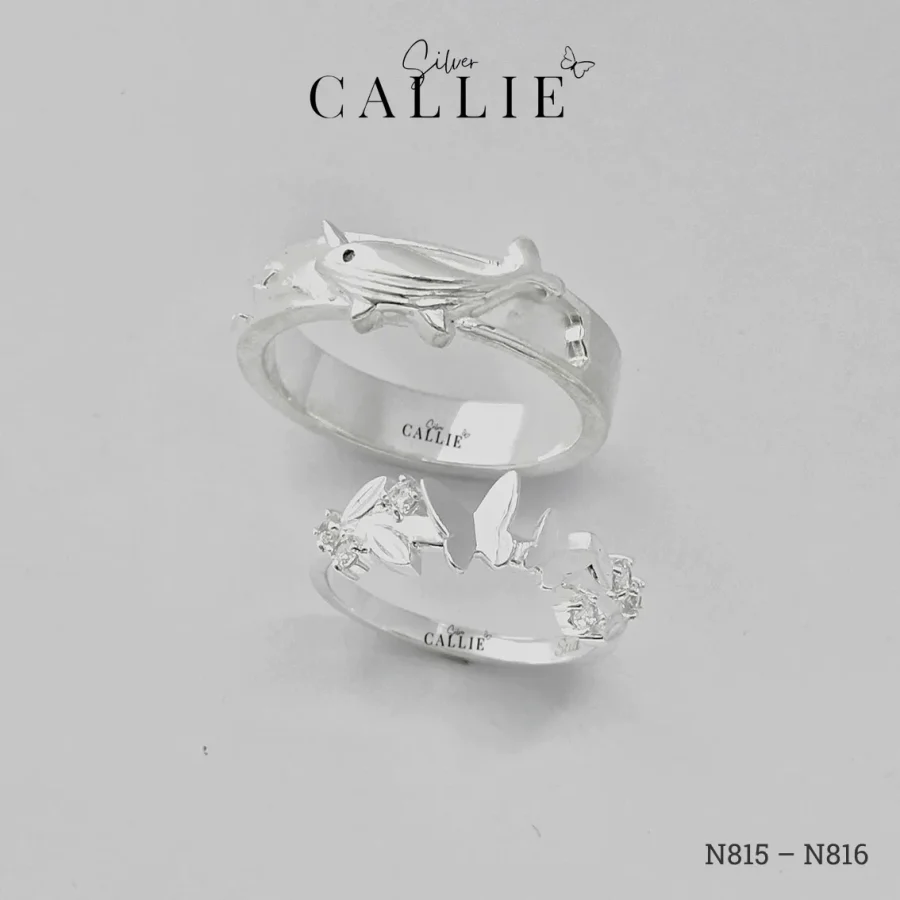 N815 - N816: Nhẫn Bạc Thiết Kế Callie Silver Bướm Và Cá Voi