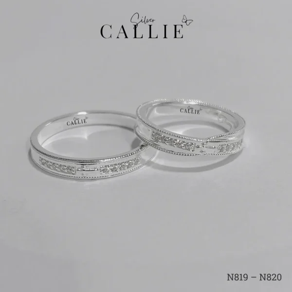 N819 - N820: Nhẫn Bạc Thiết Kế Callie Silver Thánh Giá Viền Bi