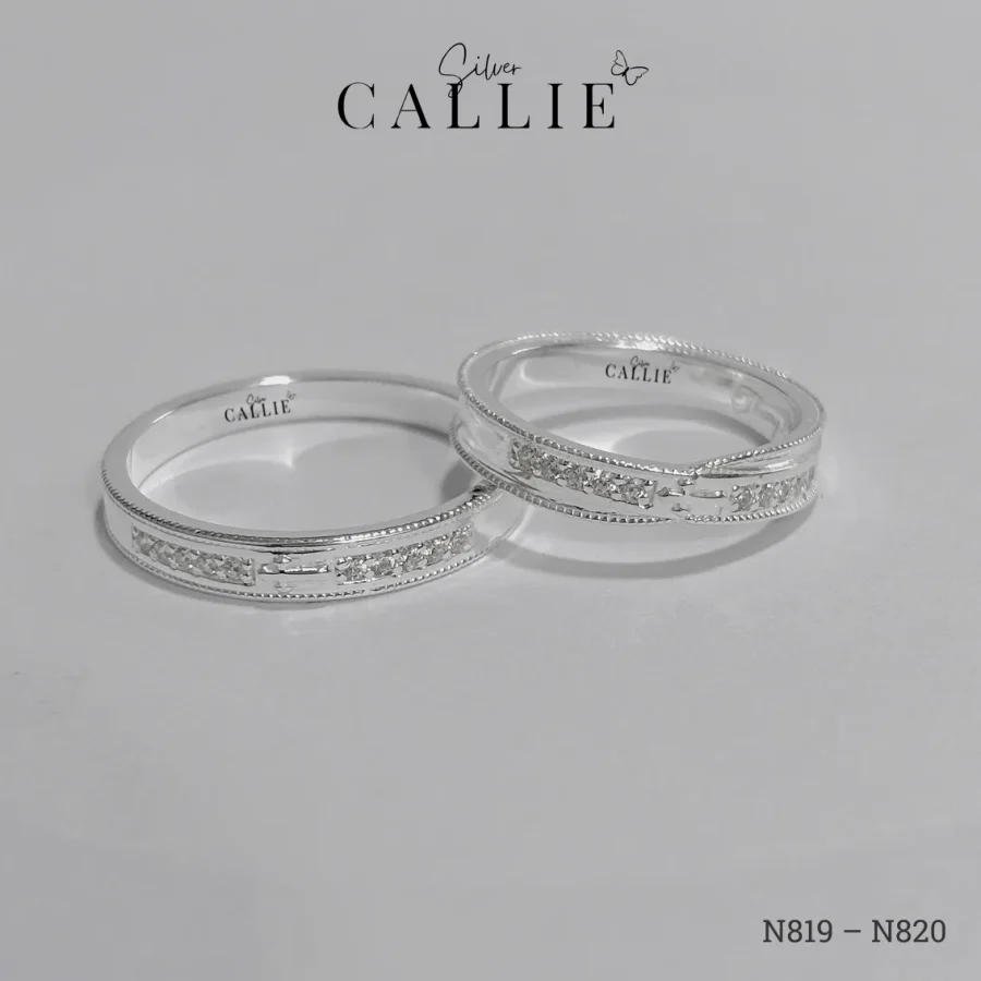 N819 - N820: Nhẫn Bạc Thiết Kế Callie Silver Thánh Giá Viền Bi