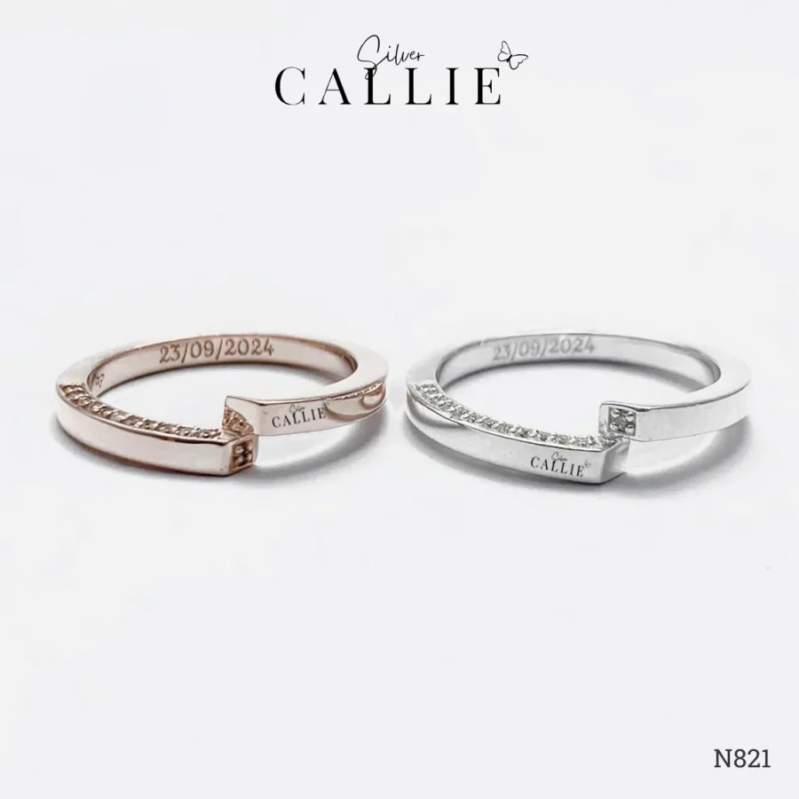 N821 - Nhẫn Bạc Thiết Kế Callie Silver Nửa Vô Cực Đính Đá