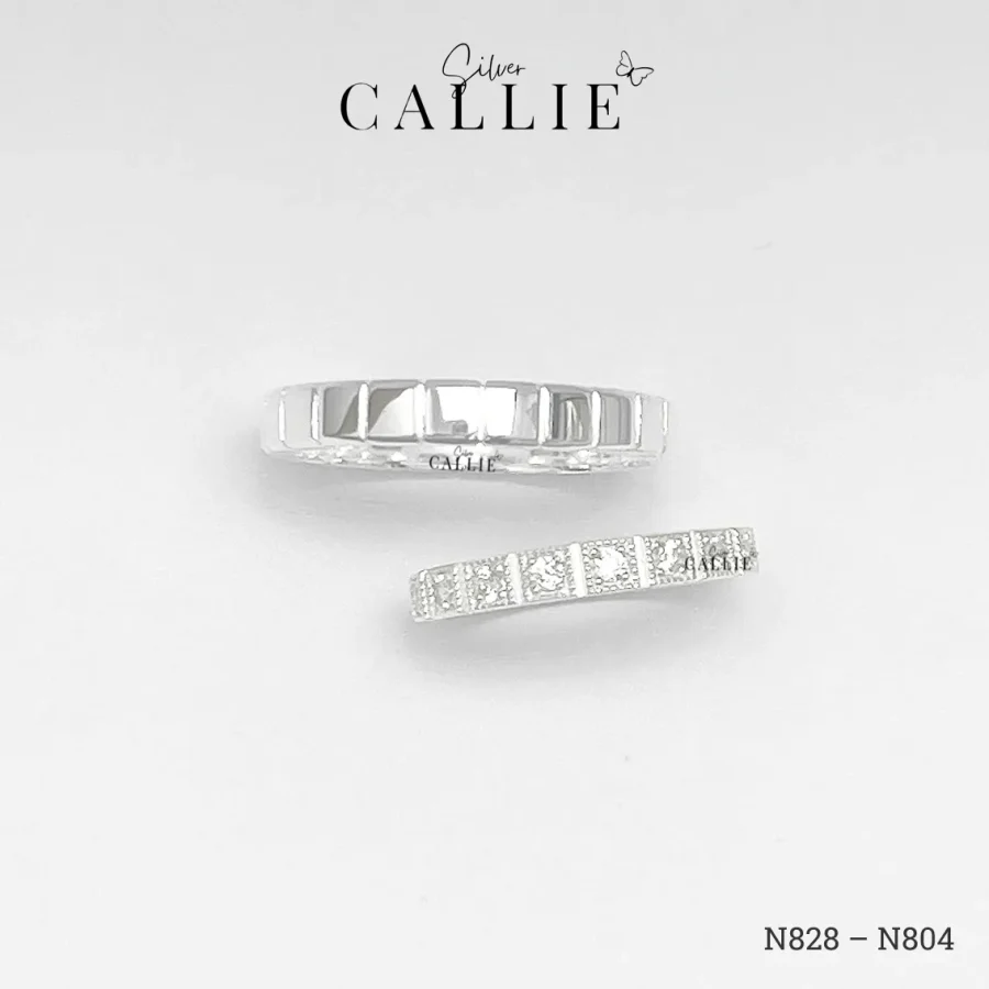 N828 - N804: Nhẫn Bạc Thiết Kế Callie Silver Hình Khối Đính Đá